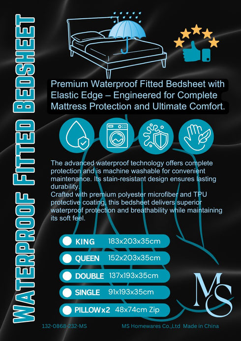 Black Waterproof Fitted Bedsheet