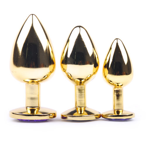 Golden Metallic Anal Plug with Purple Diamond