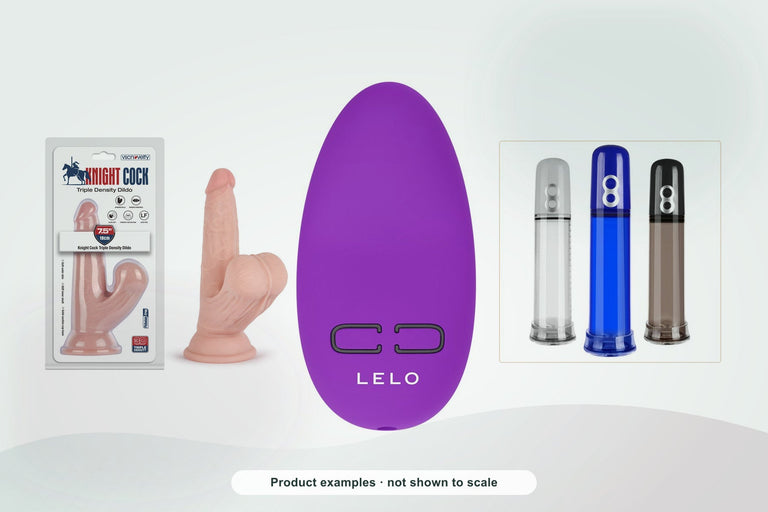 Adult Direct product examples demonstrating different dimensions, not shown to scale