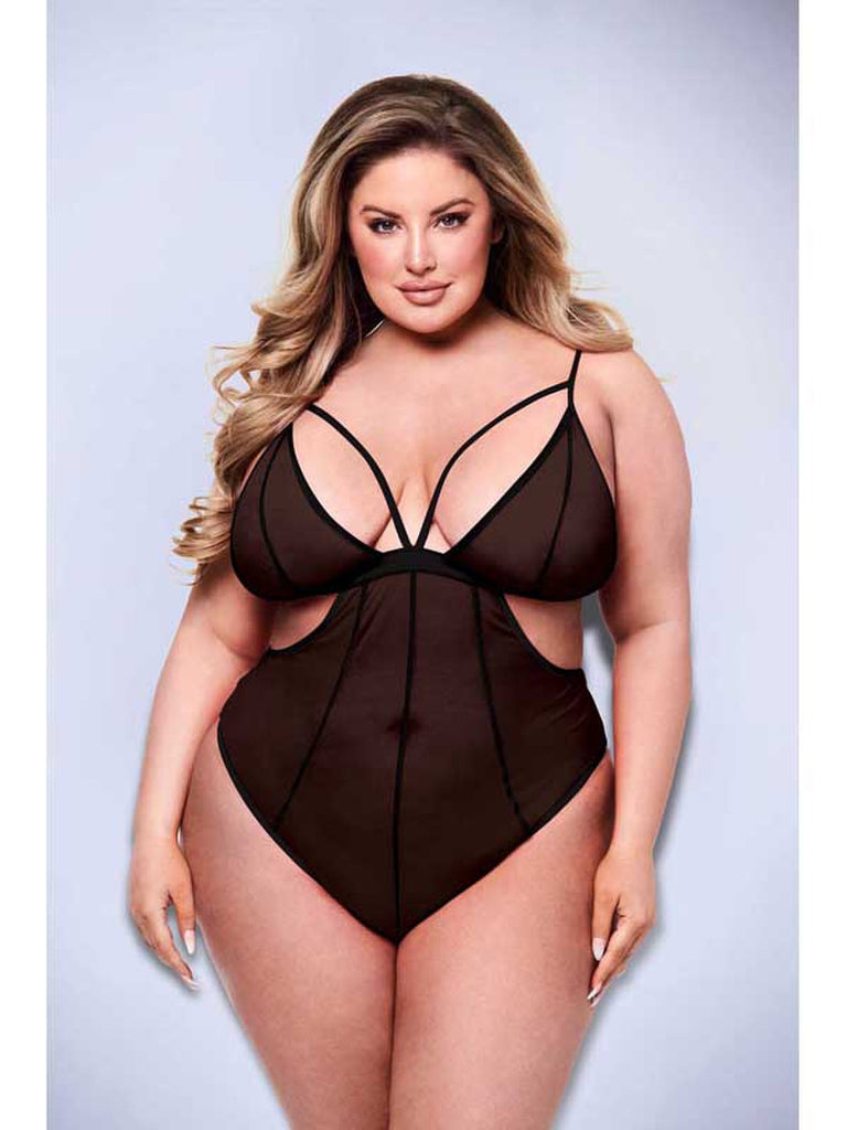 BACI SEXY CROTCHLESS MESH TEDDY - BLACK - Q BX