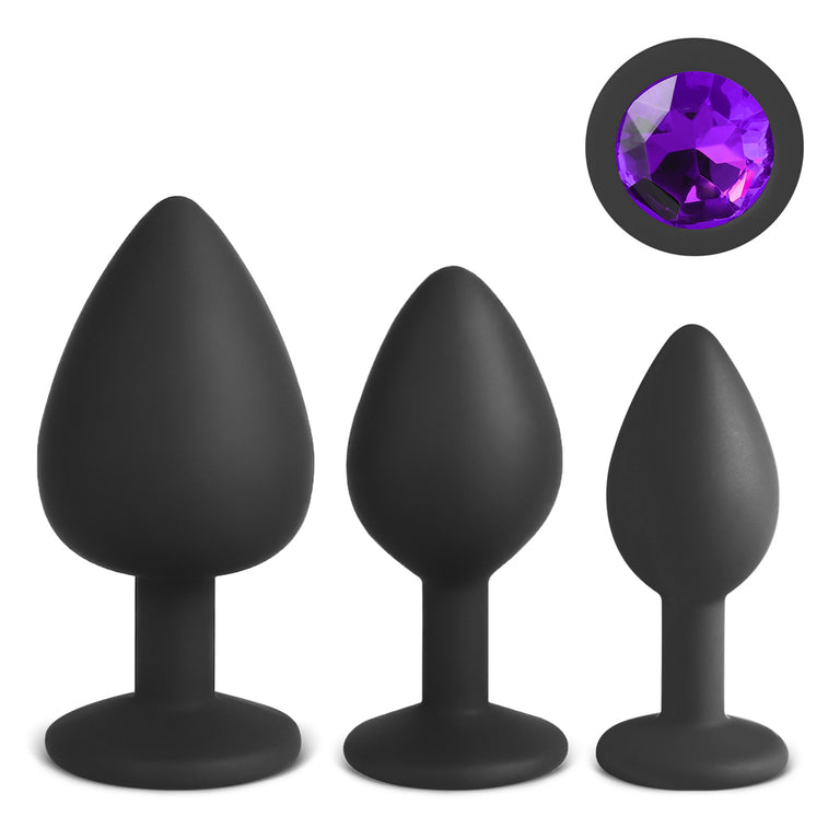 Silicone Butt Plug Set with Sparkling Gem