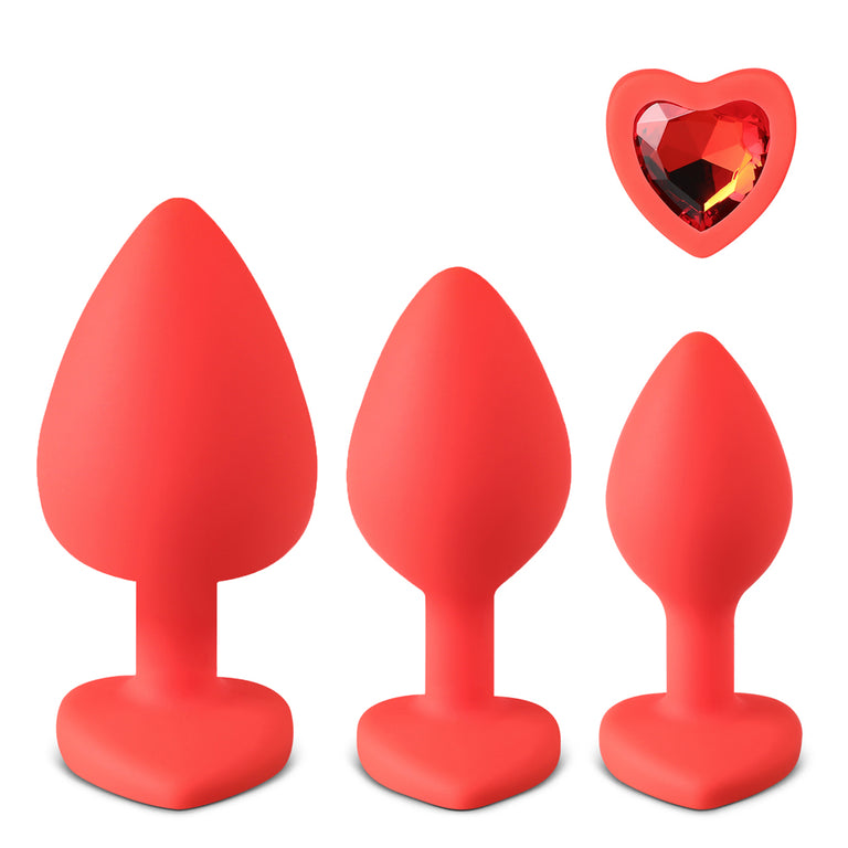 Red Heart Gem Silicone Butt Plug Set