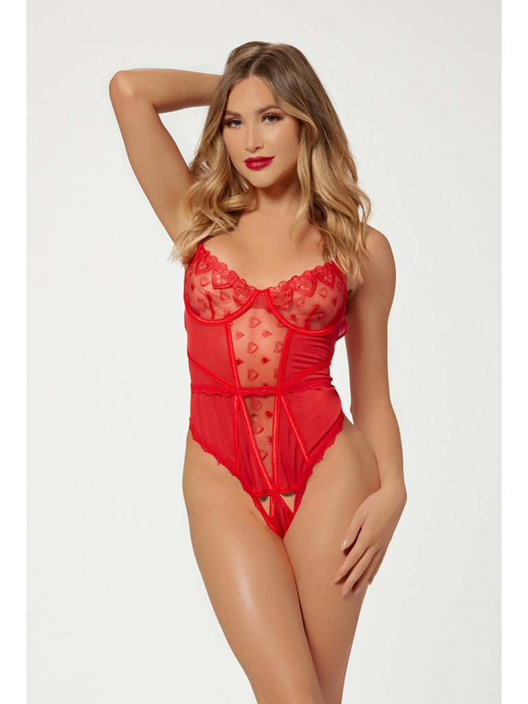 HEART MESH TEDDY 11583P RED O/S