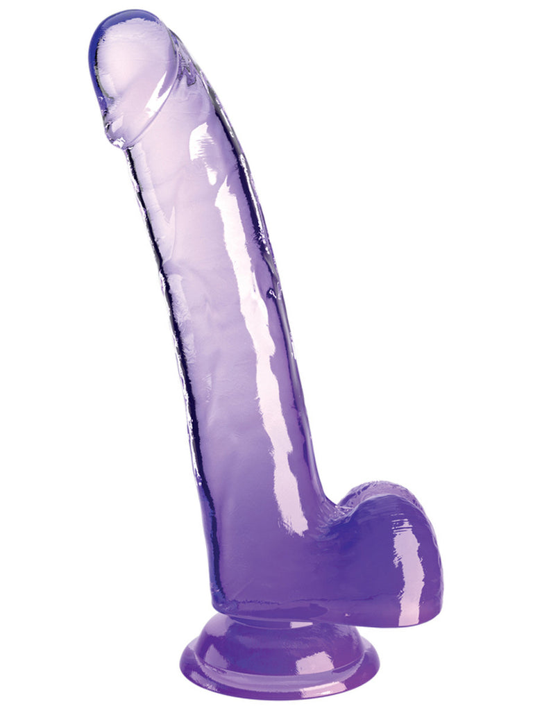 KING COCK CLEAR 9 IN. WITH BALLS - PURPLE