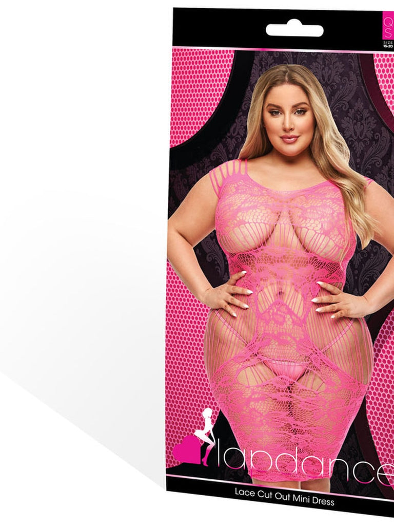 Lace Cut Out Mini Dress - Hot Pink - Q