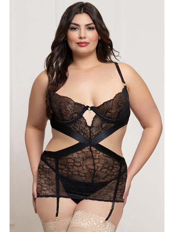 Black Lace & Satin Chemise Set