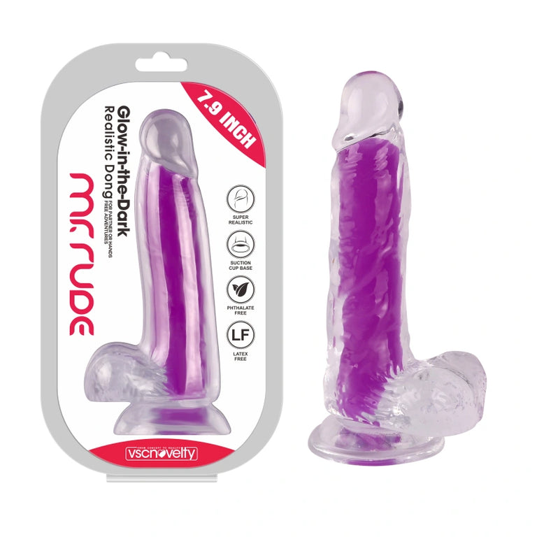 Mr. Rude 7.9” Glow-in-the-Dark Dong Purple