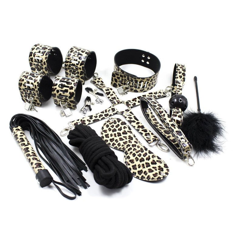 Lockable Leopard 10 Piece Bondage Kit