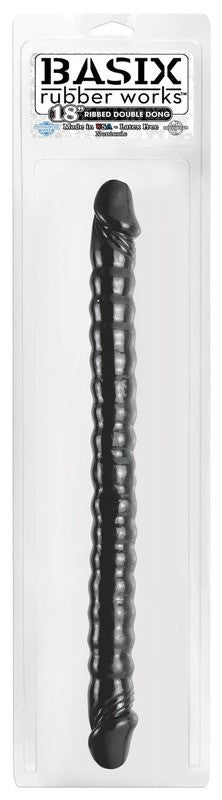 Basix 18 in. Ribbed Double Dong Black