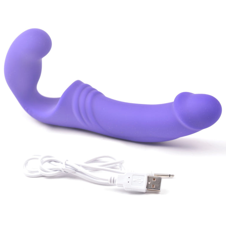 10-Speed Rechargeable Silicone Strapless Strap-On Penis Vibrator - 2 Motors