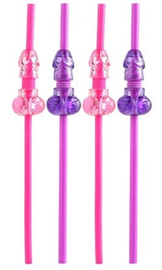 Bachelorette Party Bendable Dicky Straws Pink Purple
