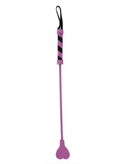 OUCH! Heart Leather Crop - Stripes Purple/Black