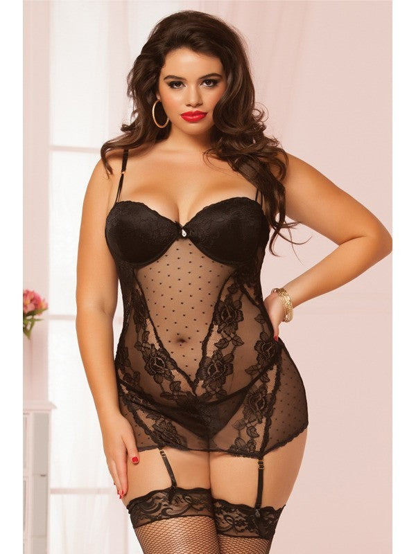Midnight Rendezvous Chemise Set STM-9965X-3X/4X-Black