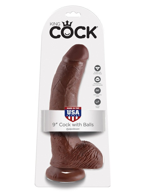 King Cock - 9 in. Cock With Balls Brown