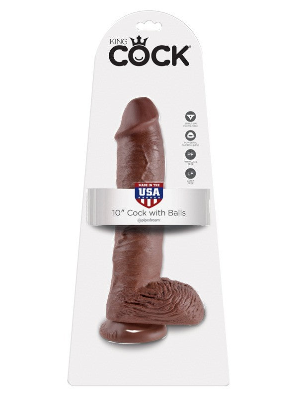 King Cock - 10 in. Cock With Balls Brown