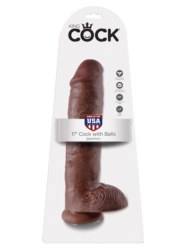 King Cock - 11 in. Cock With Balls Brown