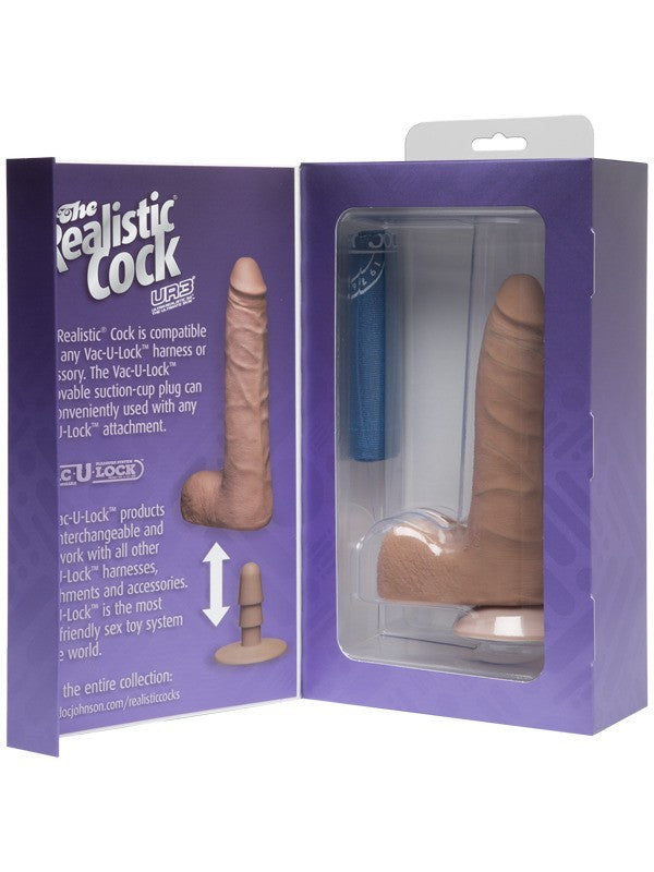 The Realistic Cock UR3 - 7 in. SLIM With Balls Brown