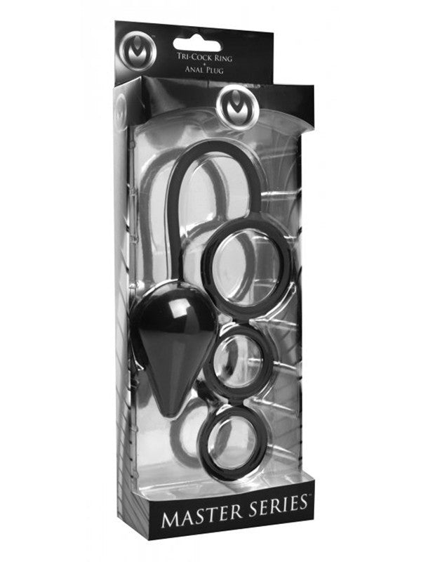 Triple Threat Silicone Tri Cock Ring And Anal Plug