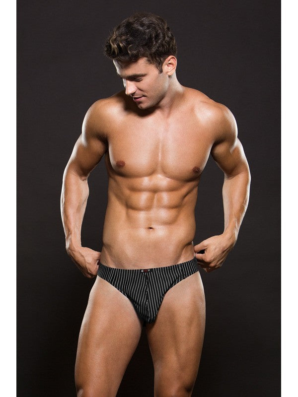 Envy Microfiber Thong L/XL White PinStripe