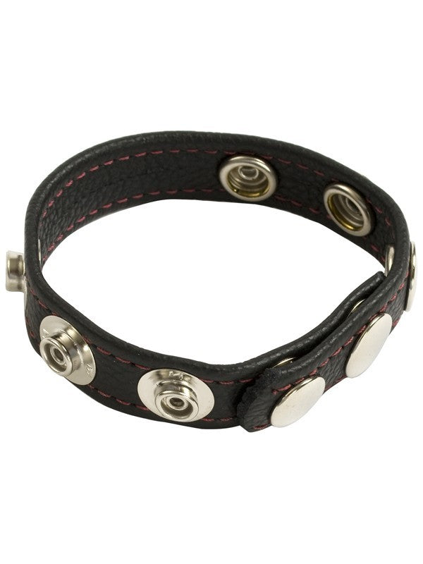 Reds Black Leather - 5 Speed Cock Strap Black/Red