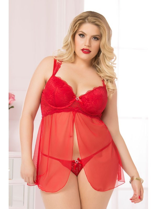 Kiss and Tell Babydoll  STM-10569X-3X/4X-Red