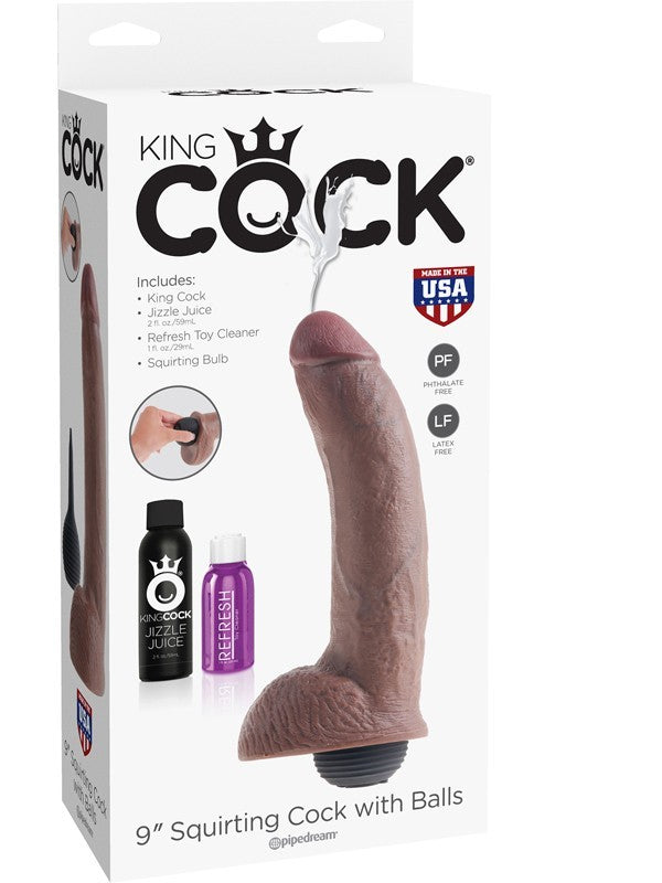 King Cock 9 in. Squirting Cock w/ Balls Brown