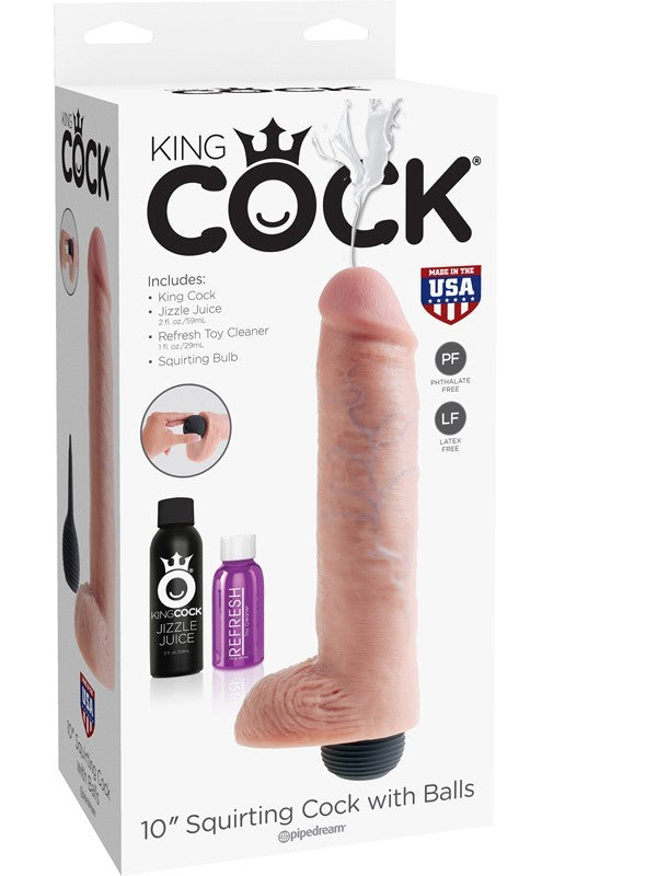 King Cock 10 in. Squirting Cock w/ Balls Flesh