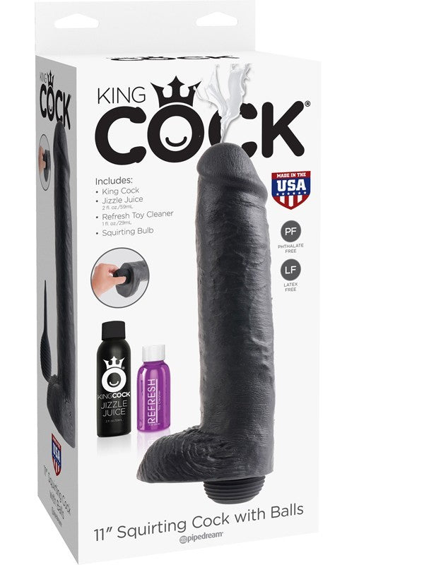 King Cock 11 in. Squirting Cock w/ Balls Black