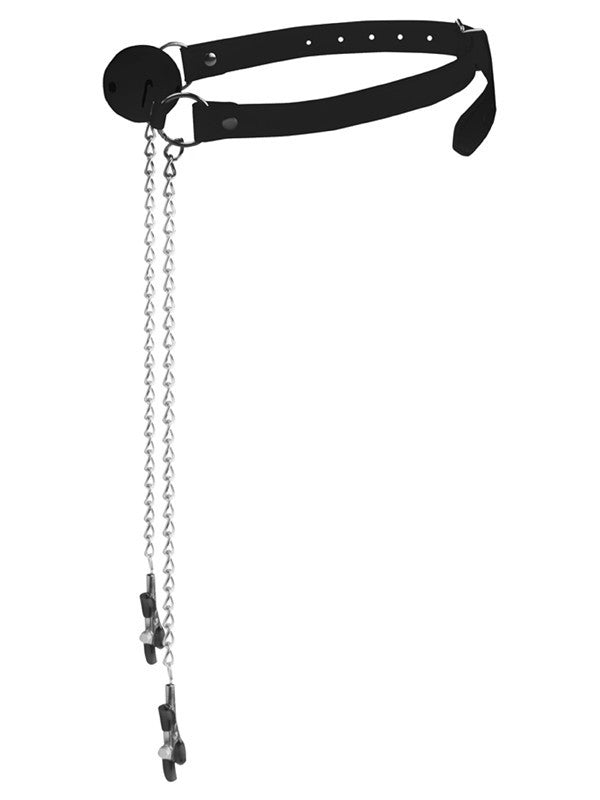 Ball Gag with Nipple Clamps - Black