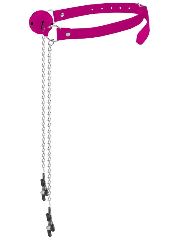 Ball Gag with Nipple Clamps - Pink