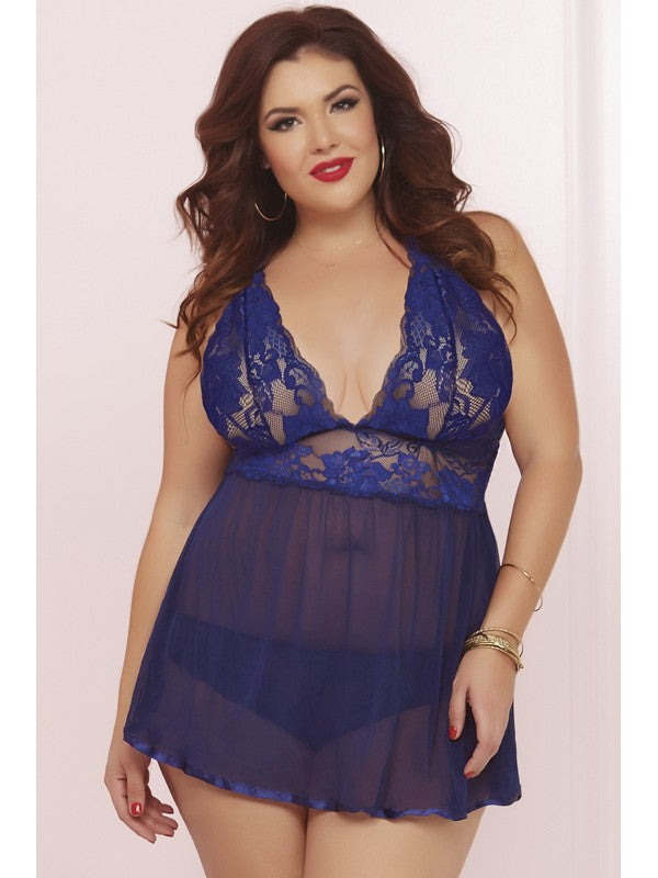 Wondrous Babydoll Set 10672X-Navy-3X/4X(H)