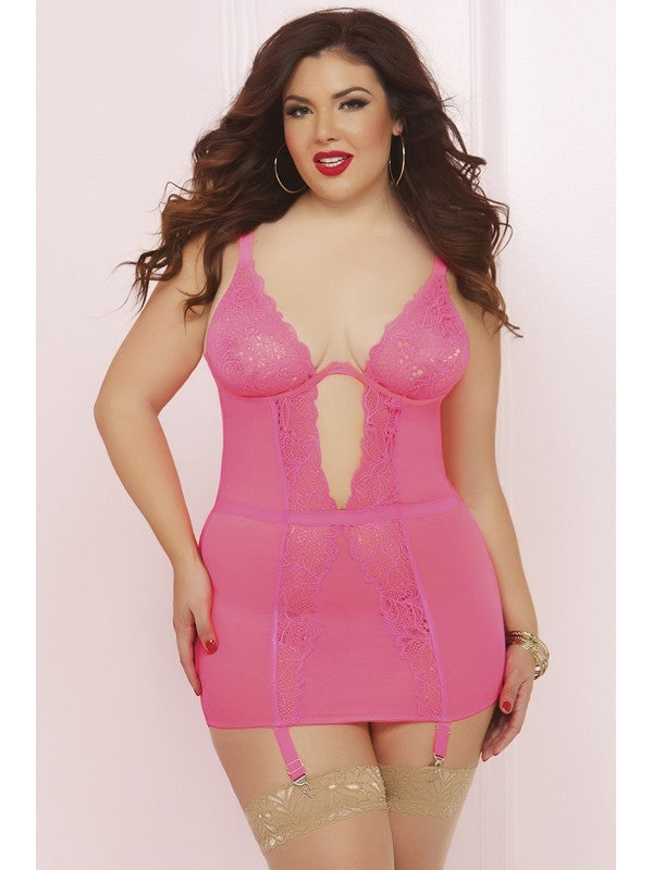 Arm Candy Chemise Set 10678X-Hot Pink-1X/2X(H)