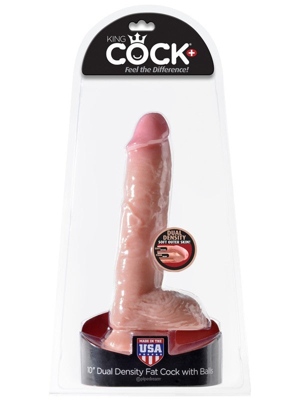 King Cock Dual Density 10 in. Fat Cock with Balls - Flesh