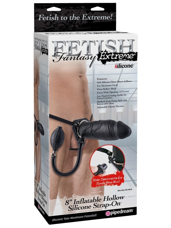 Fetish Fantasy Extreme 8 in. Inflatable Hollow Silicone Strap-On - Black