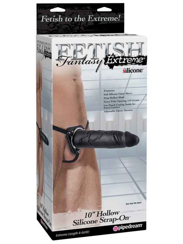 Fetish Fantasy Extreme 10 in. Hollow Silicone Strap-On - Black