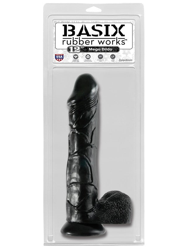 Basix Rubber Works 12 in. Mega Dildo - Black