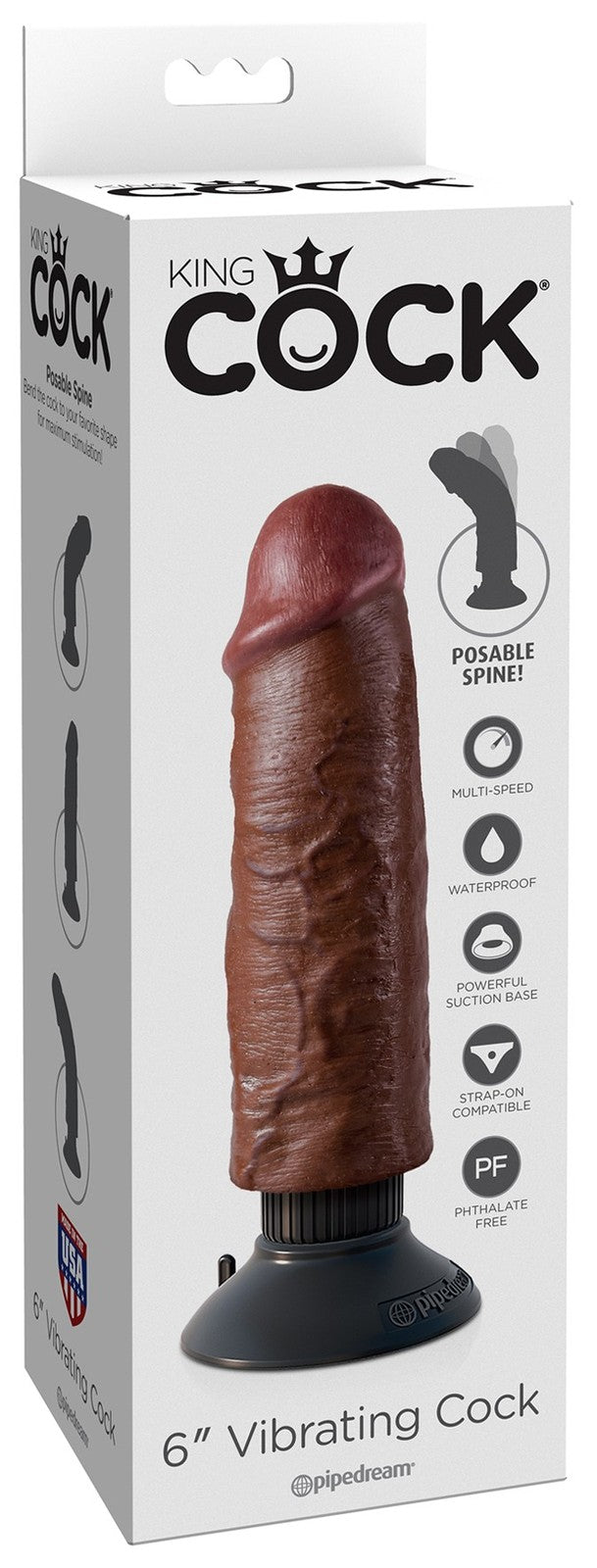 King Cock 6 in. Vibrating Cock Brown