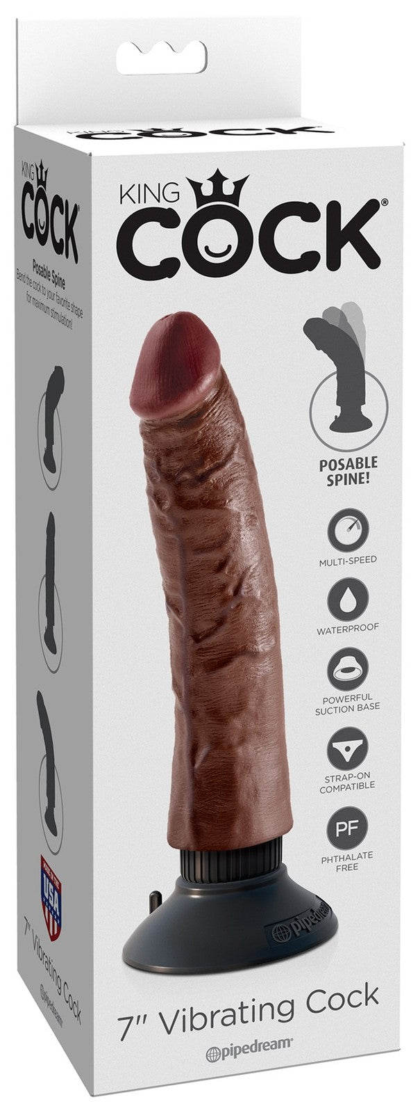 King Cock 7 in. Vibrating Cock Brown