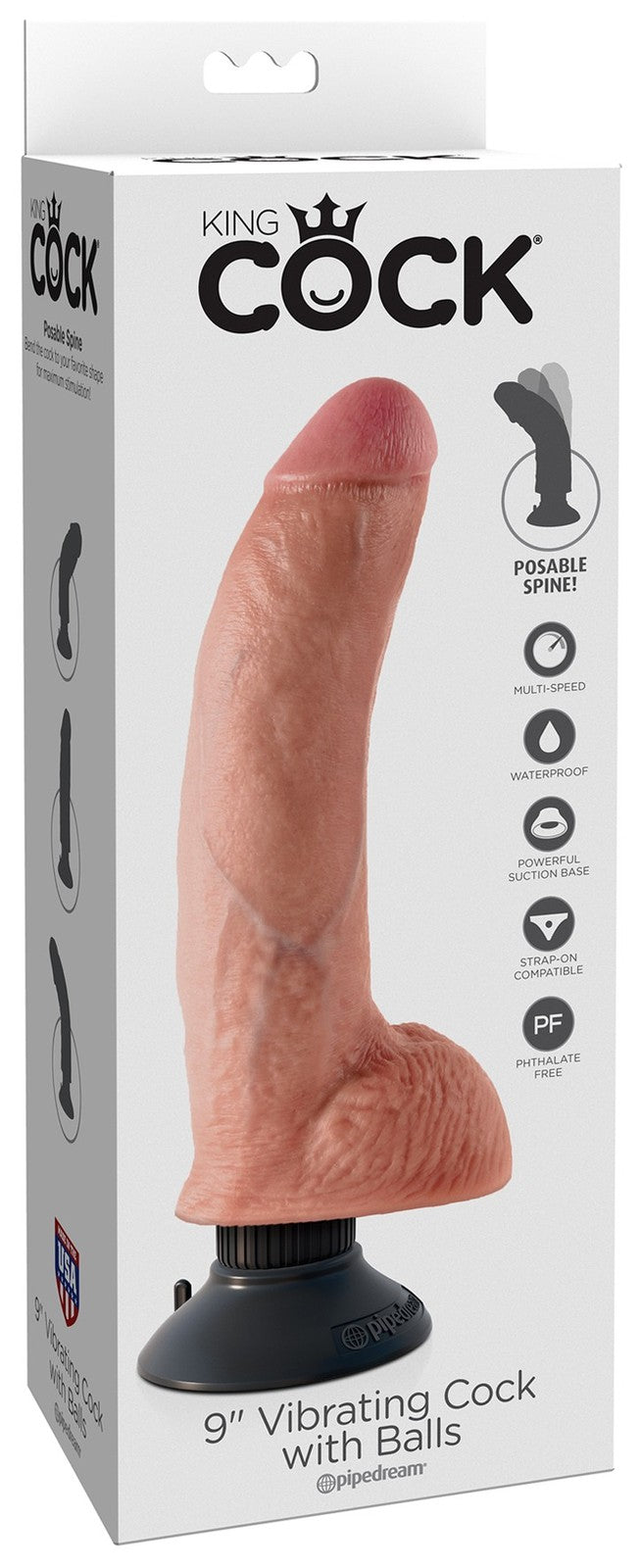 King Cock 9 in. Vibrating Cock with Balls Flesh