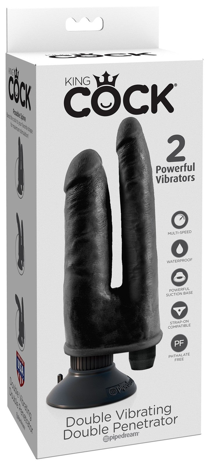 King Cock Double Vibrating Double Penetrator Black