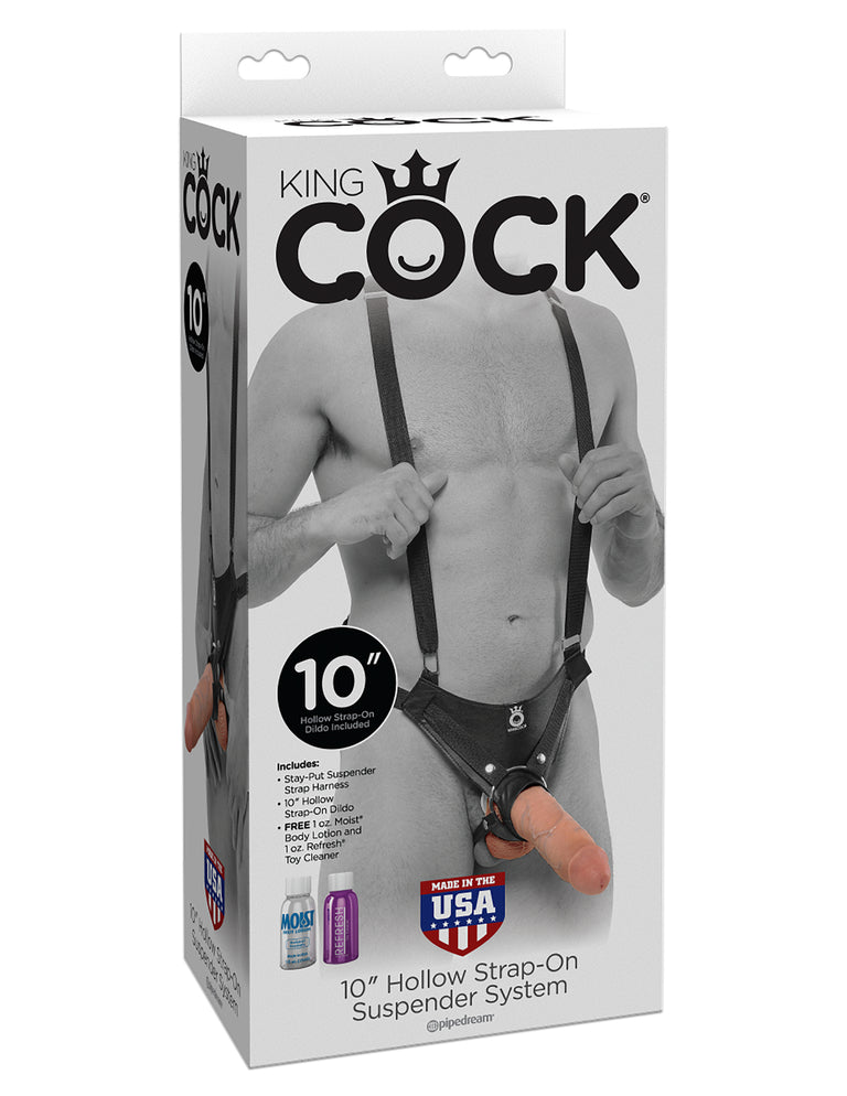 King Cock 10 in. Hollow Strap On Suspender System Flesh