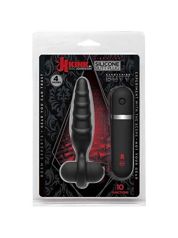 Kink Vibrating Silicone Butt Plug 4 in. Black