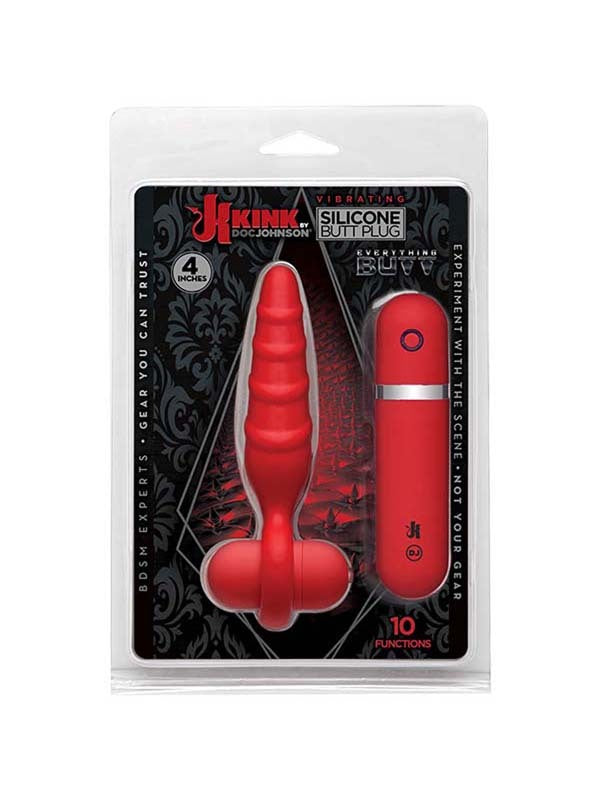 Kink Vibrating Silicone Butt Plug 4 in. Red