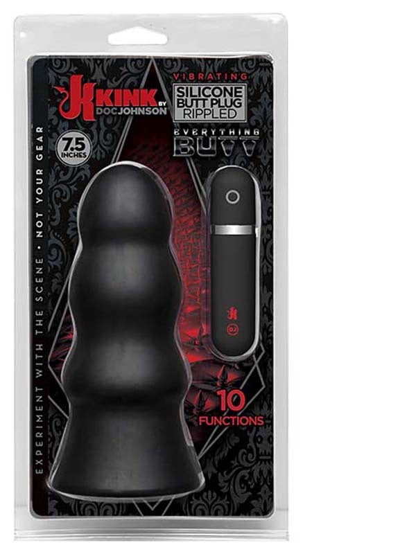Kink Vibrating Silicone Butt Plug 7.5 in. Black