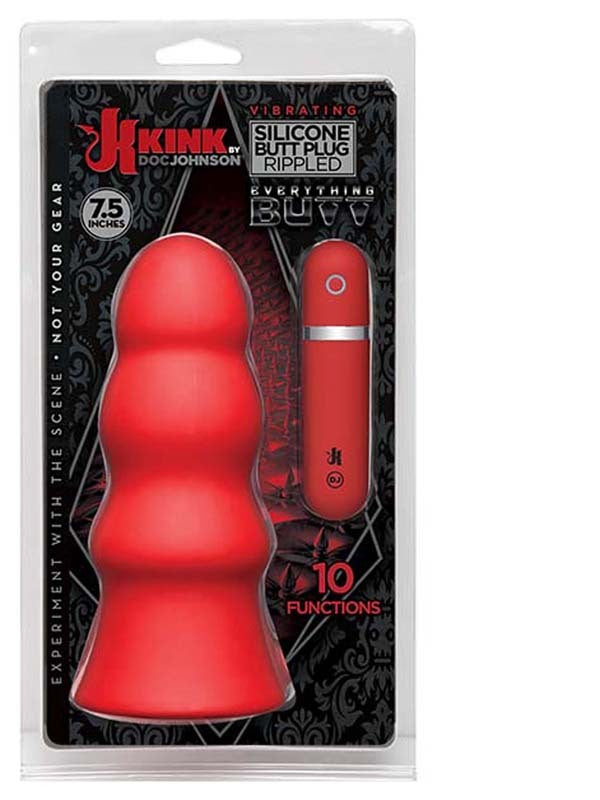 Kink Vibrating Silicone Butt Plug 7.5 in. Red