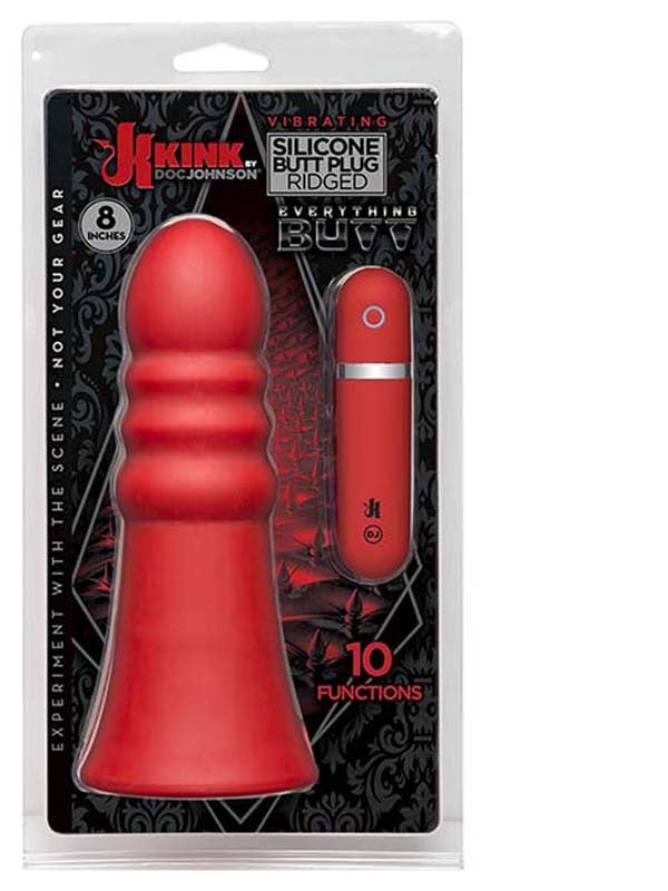 Kink Vibrating Silicone Butt Plug Ridged 8 in. Red