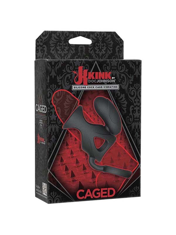 Kink Vibrating Silicone Cock Cage with Ball Strap Black