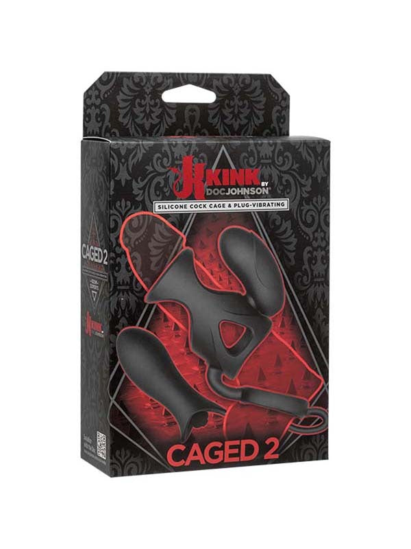 Kink Vibrating Cock Cage with Ball Strap and Dual Bullets Black