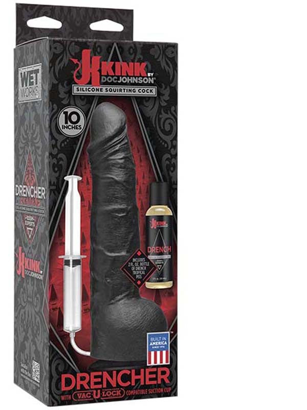 Kink Wet Works Drencher - Silicone Squirting Cock Black