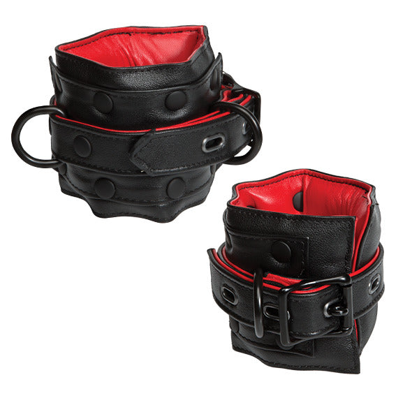 Kink Leather Submissive Accessories Ankle Restraints Black and Red